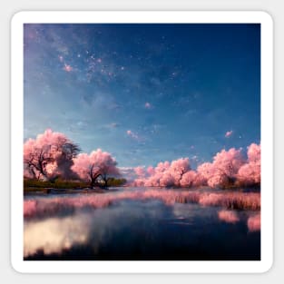 Japanese Sakura Cherry Blossom Trees Landscape #4 Sticker